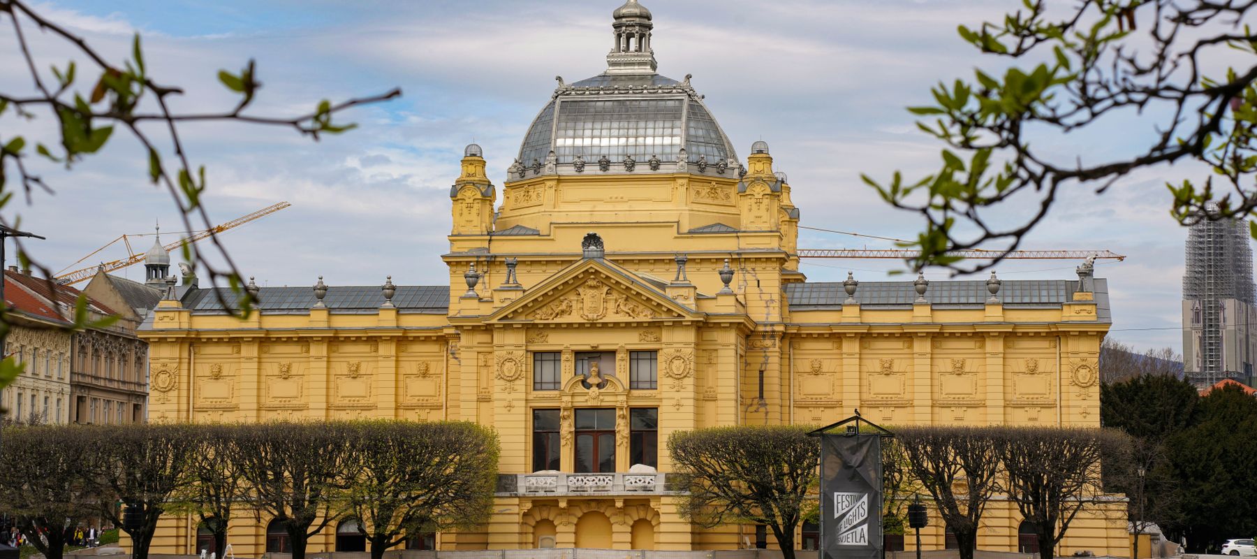 Explore the iconic Art Pavilion amidst lush greenery in Zagreb, Croatia.