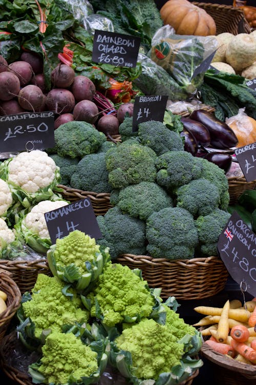 A display of vegetables at a market