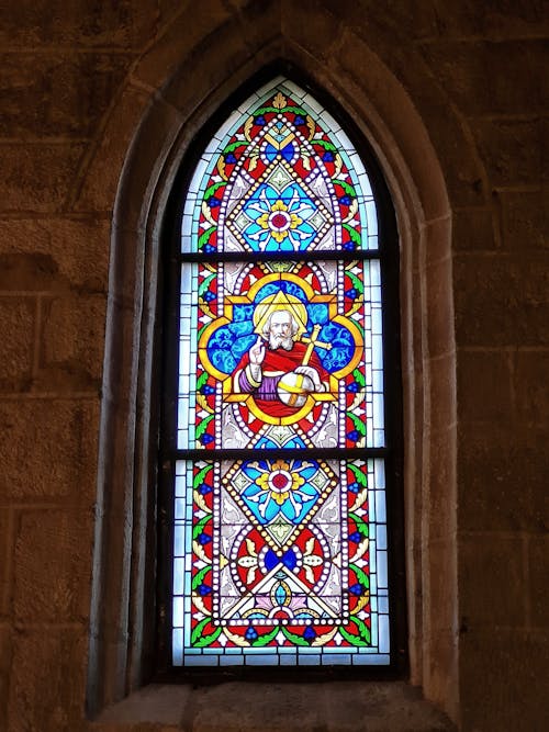 Stained glass window in the church of saint joseph