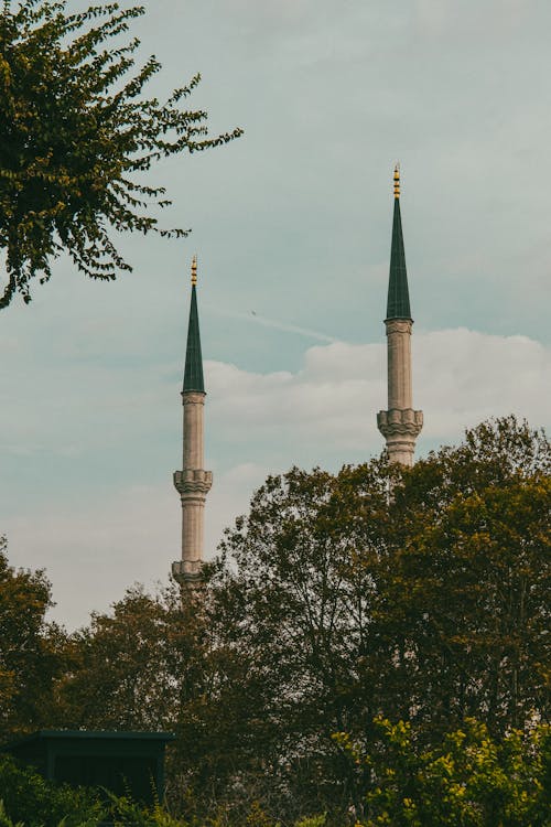 The two minarets of the blue mosque in istanbul