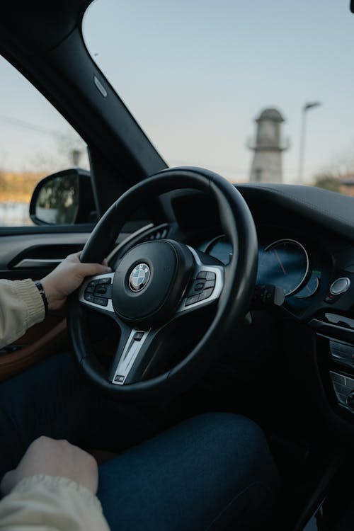 araba iç mekanı, araç kullanmak, BMW içeren Ücretsiz stok fotoğraf