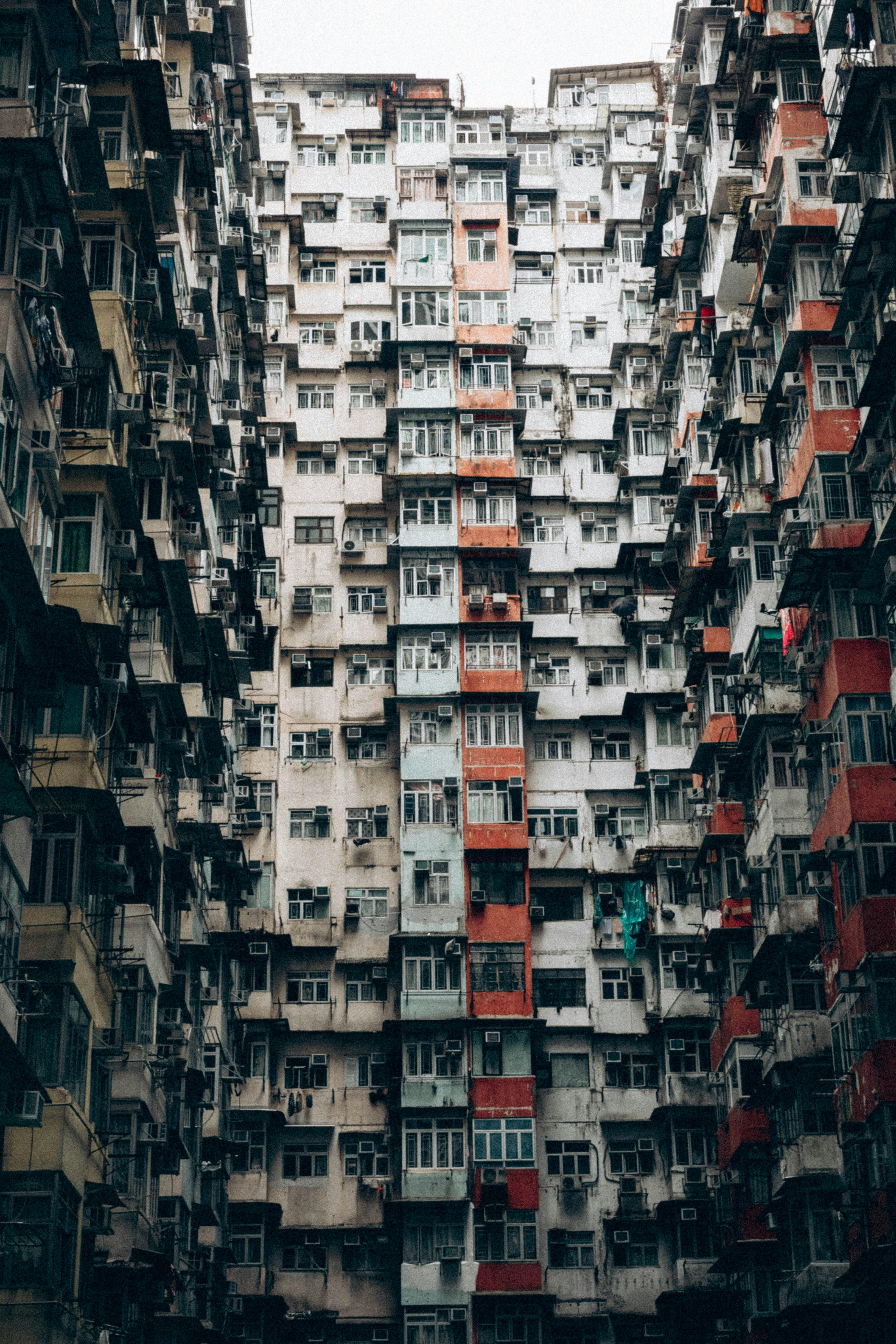 High-rise residential buildings showcasing urban density in Hong Kong.