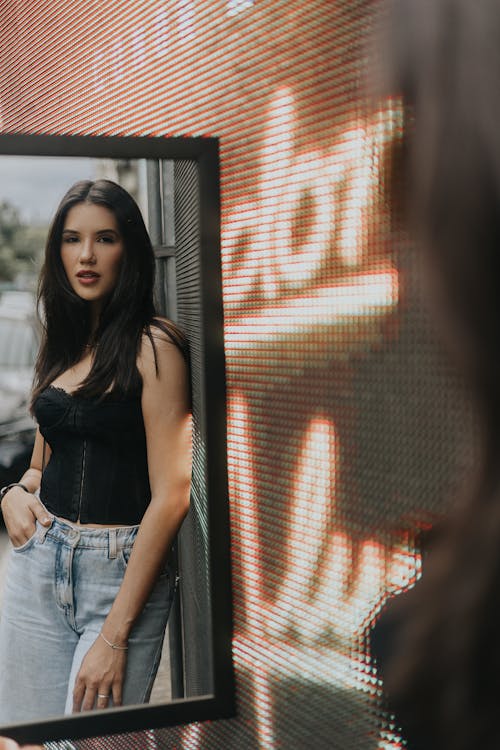 Woman with Black Hair in Mirror