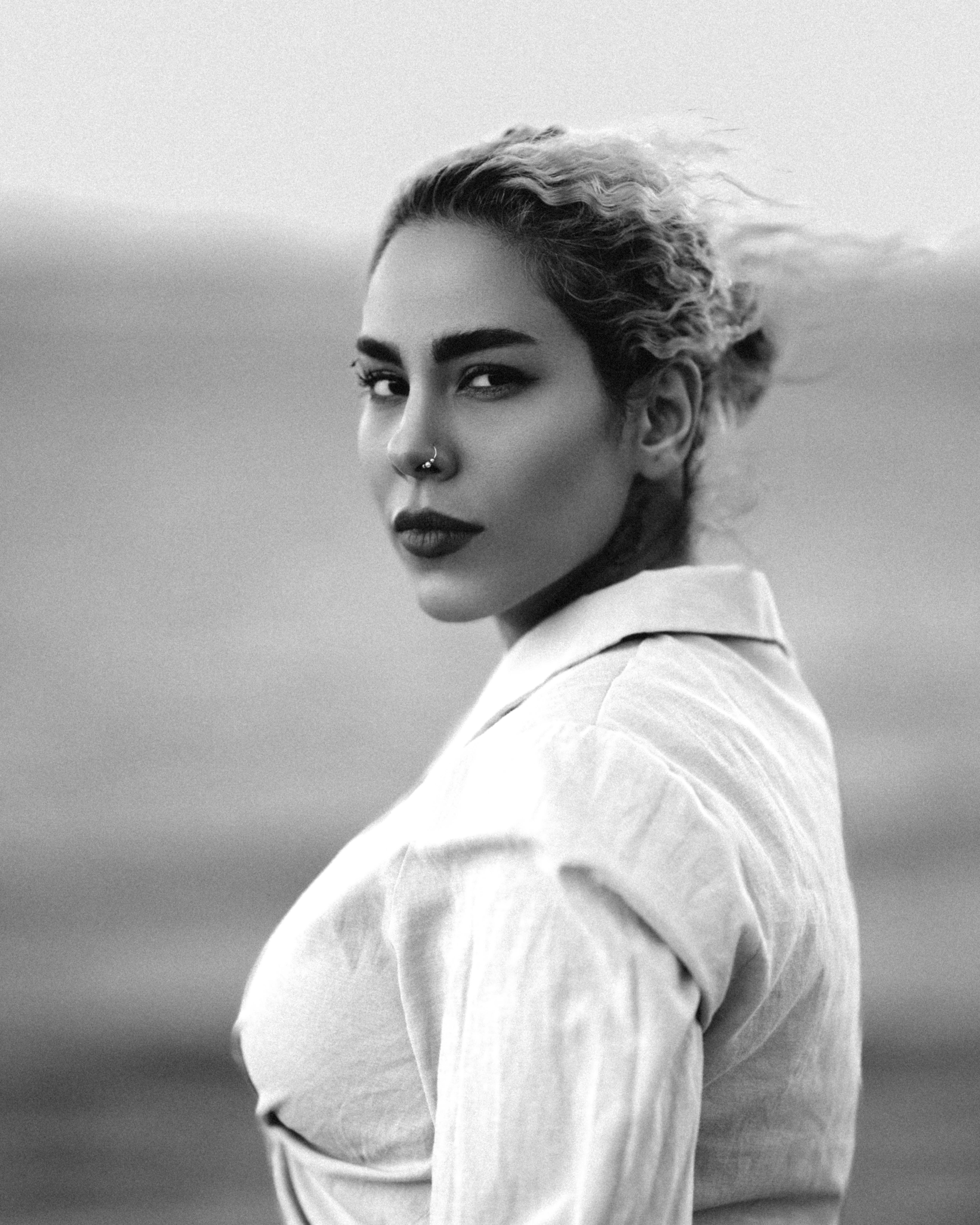 Portrait of Woman in Shirt in Black and White · Free Stock Photo