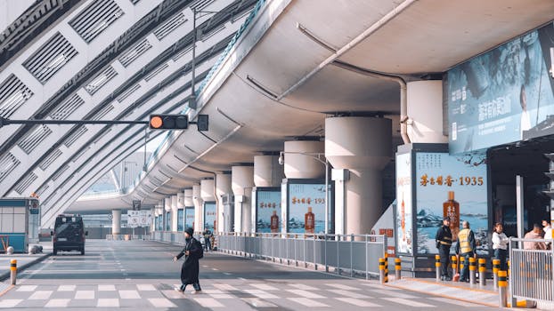 View of Chengdu airport entrance showcasing modern architecture and urban design.