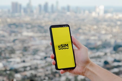 Smartphone technology featuring eSIM capability displayed on screen