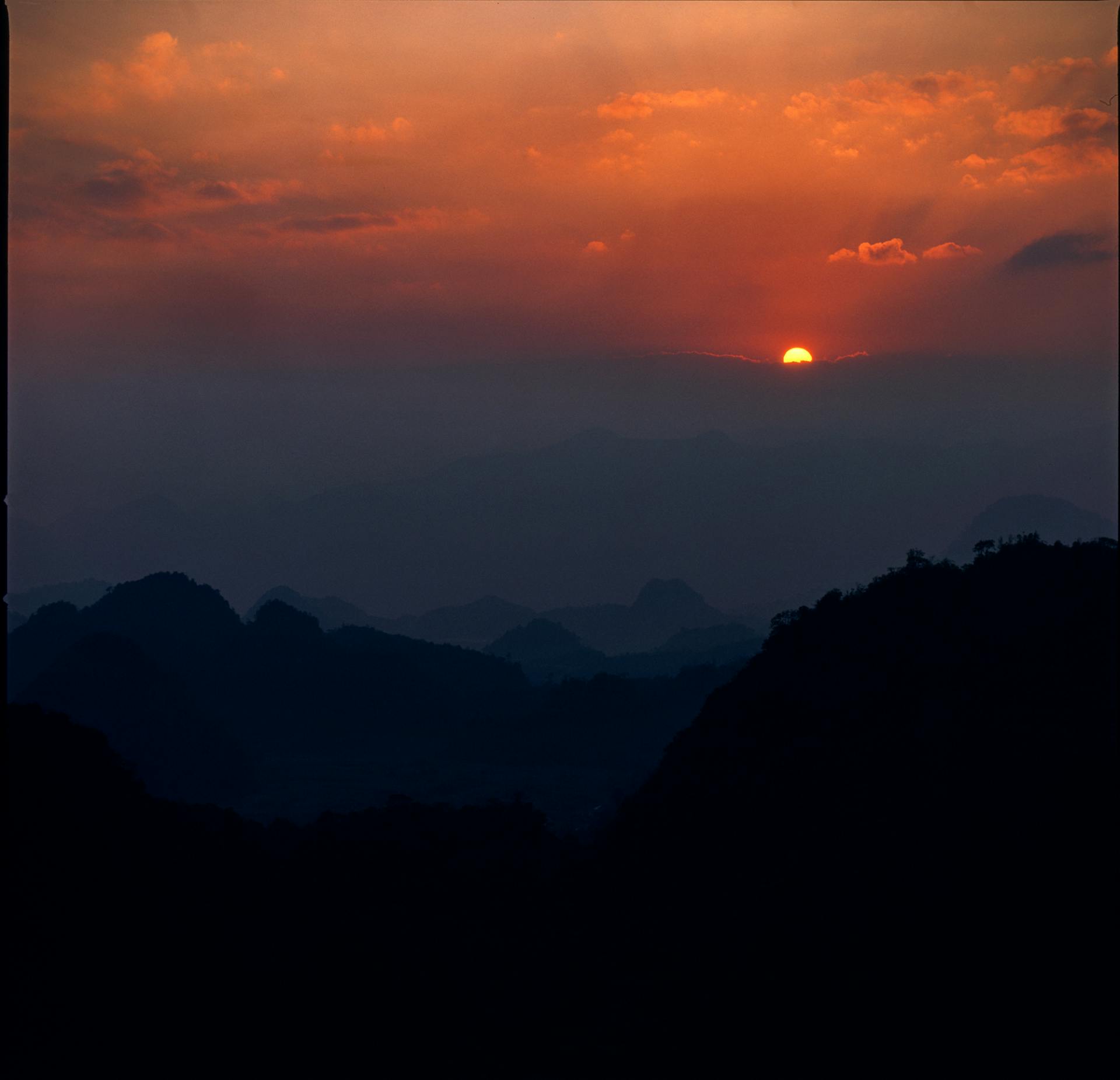 Silhouette of Hills in Countryside at Sunset