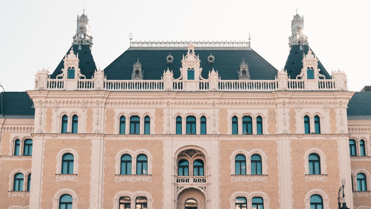 Beautiful Neo-Gothic architecture of a historic building in Budapest, Hungary. Classic facade captured outdoors.