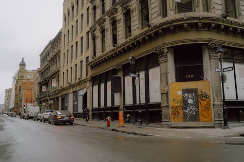 A street with buildings and cars on it