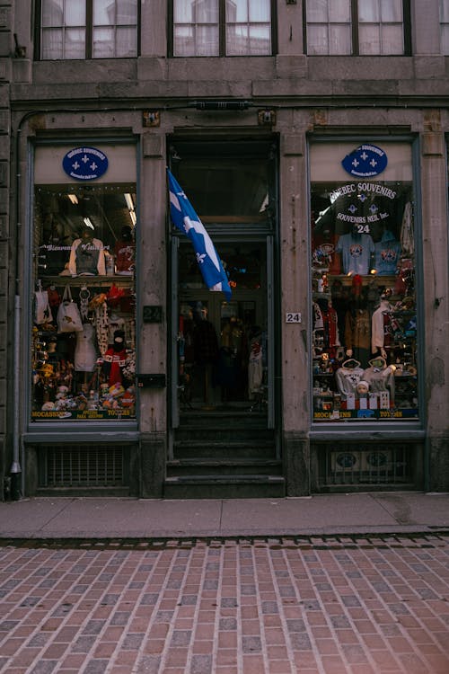 A store with a flag on the front