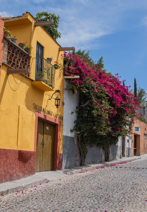 Free Capture the vibrant colors and historic architecture of San Miguel de Allende's charming streets. Stock Photo