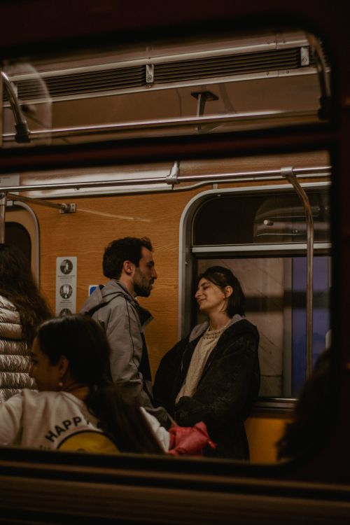 Free A candid moment between passengers on a metro train in Baku, Azerbaijan. Stock Photo