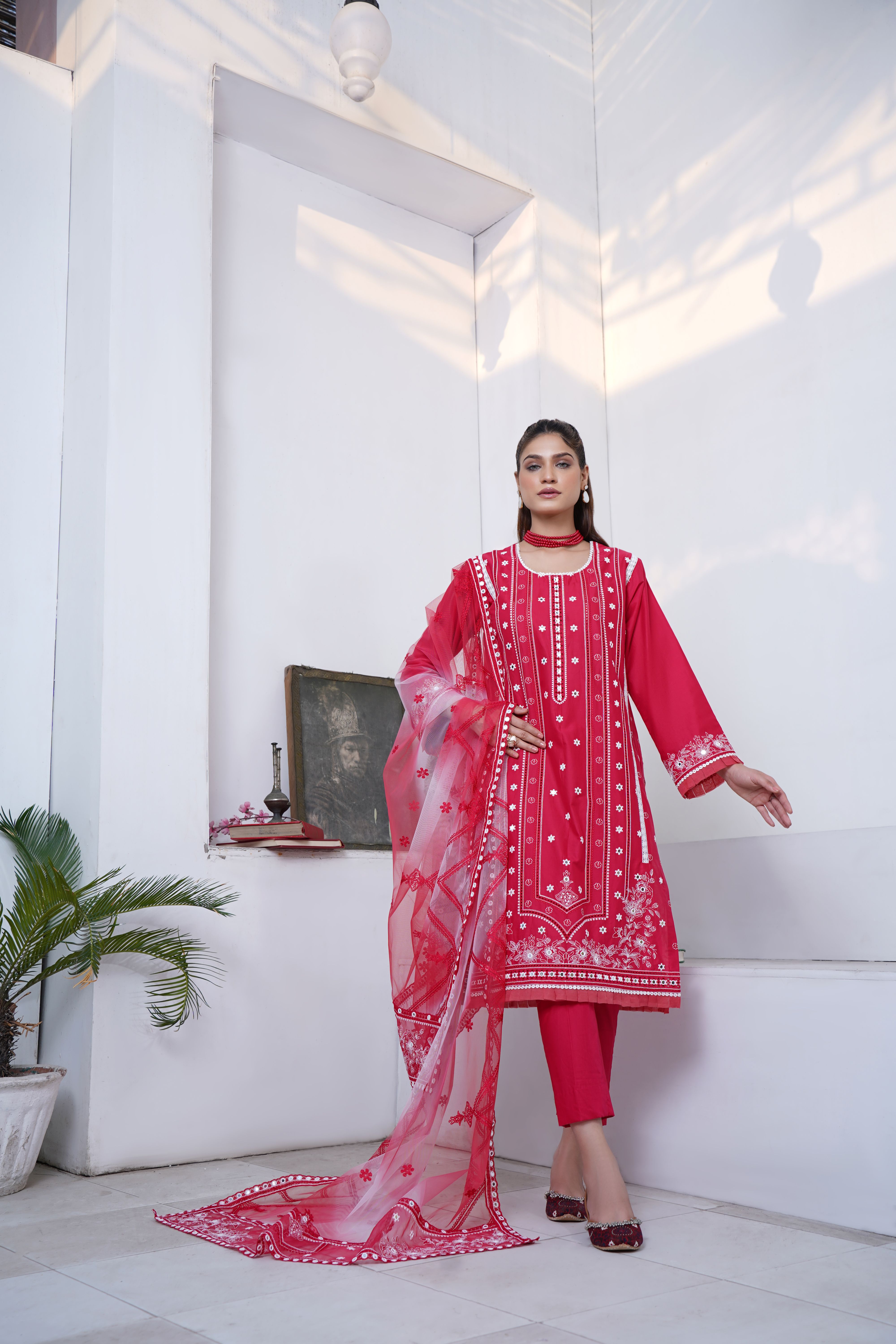 Stylish Red Traditional Pakistani Dress