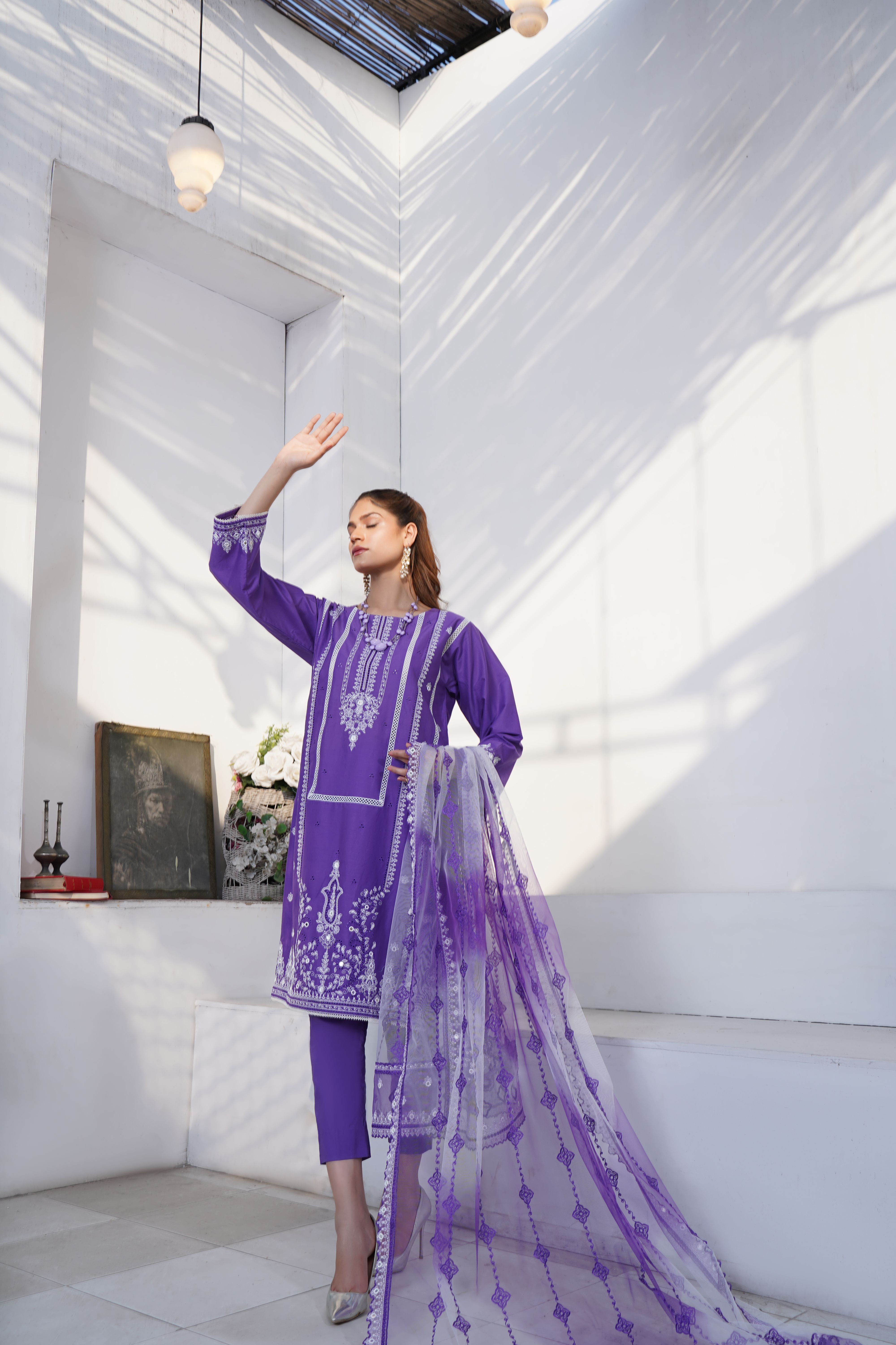 Purple Embroidered Dress Capturing Elegance