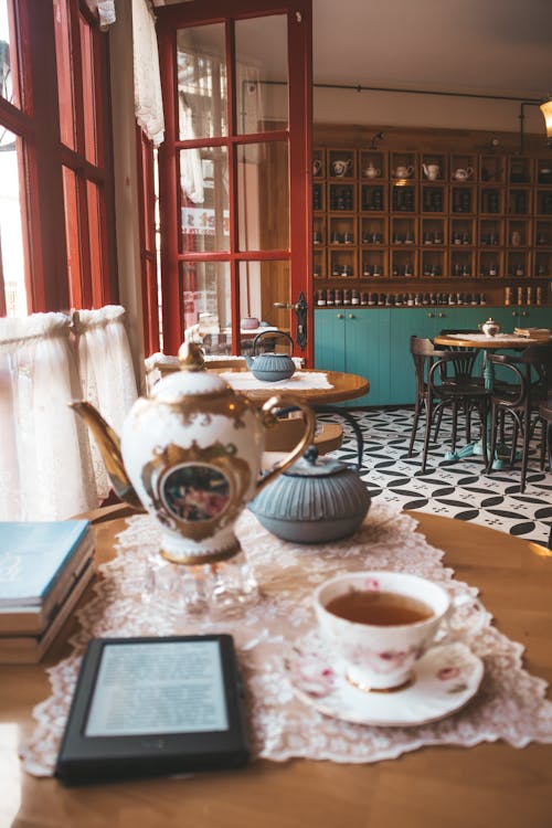 Mug of Beverage on White Saucer