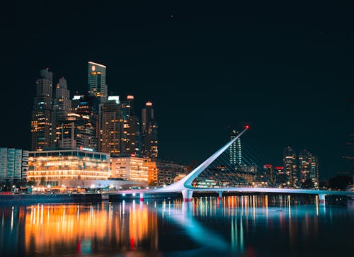 Suspension Bridge in Buenos Aires at Night 