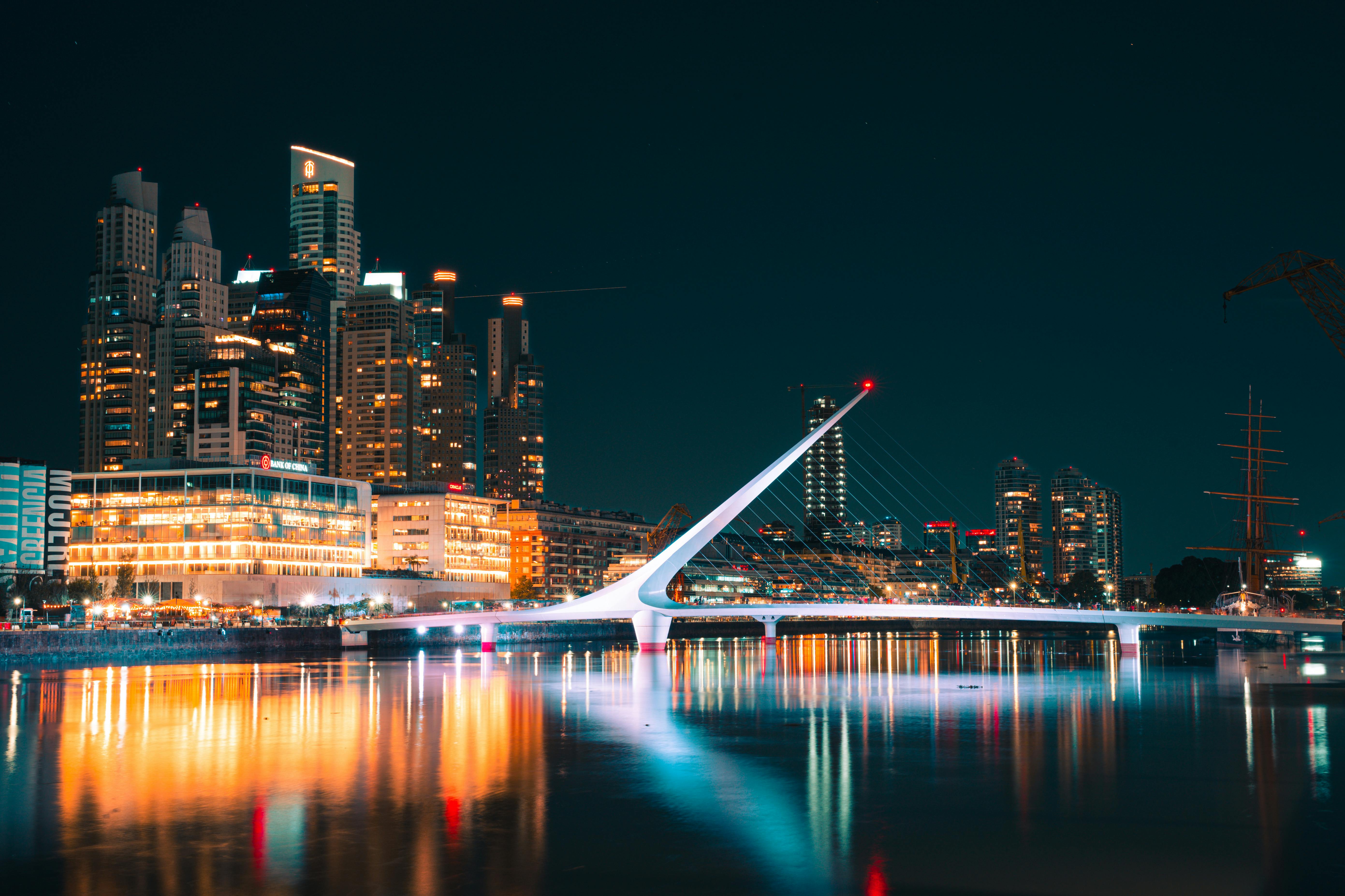 suspension bridge in buenos aires at night