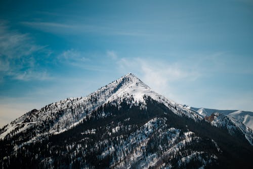 A mountain with snow on it and blue sky