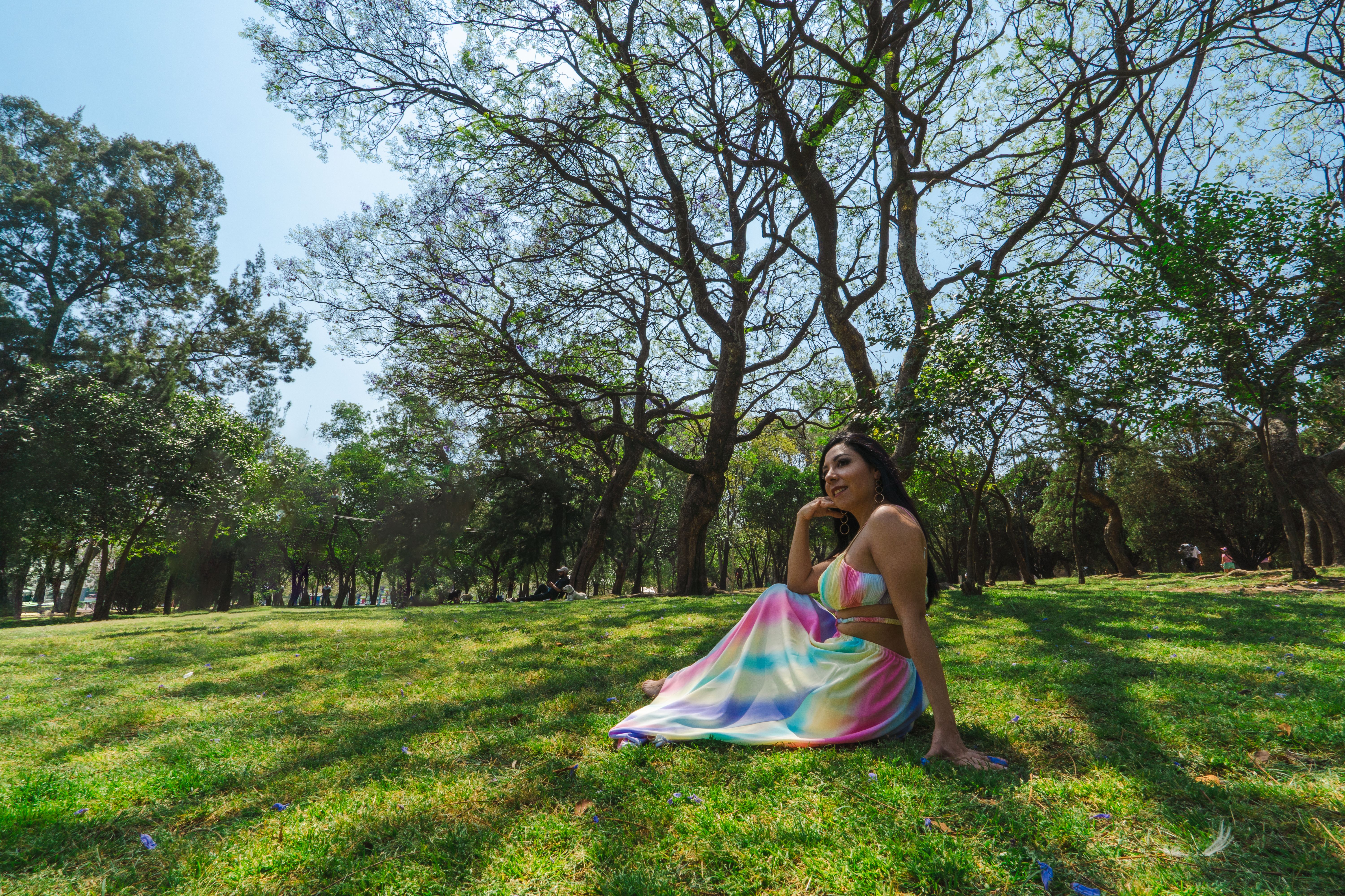 Woman in Dress Sitting on Grass at Park · Free Stock Photo
