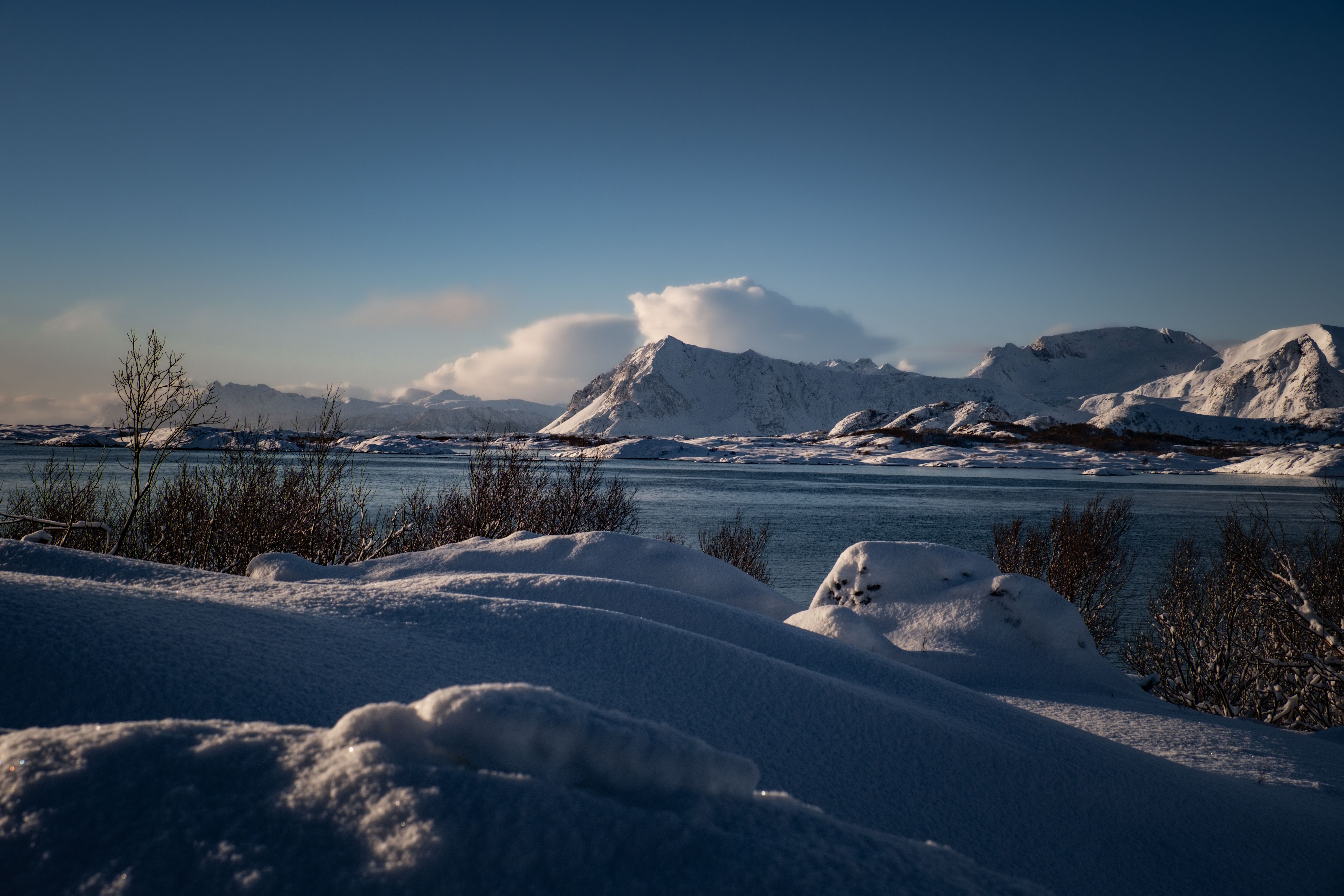 Scenic View of a Seashore and Snowy Mountains · Free Stock Photo