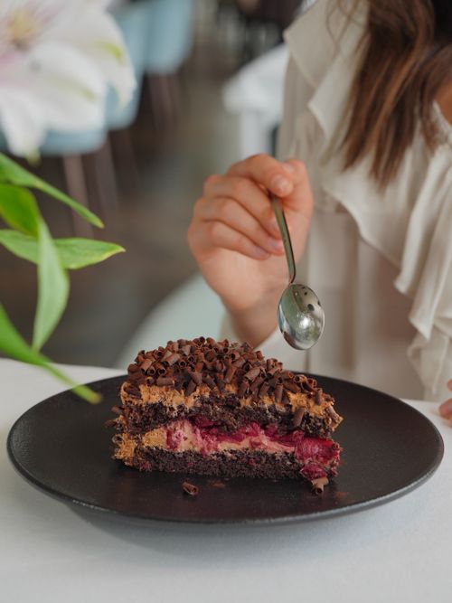 Free Indulge in this rich chocolate cake layered with delightful berry filling, perfect for a sweet treat. Stock Photo