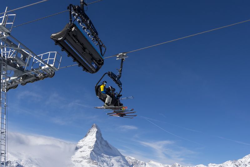 People skiing on the slopes in Cervinia