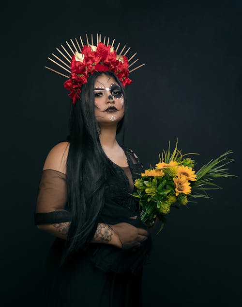 Catrina in Black Dress and with Sunflowers