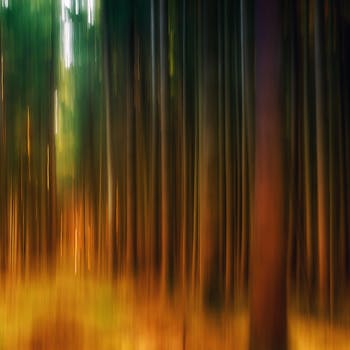 一幅带有暖色垂直运动模糊的森林艺术抽象视图