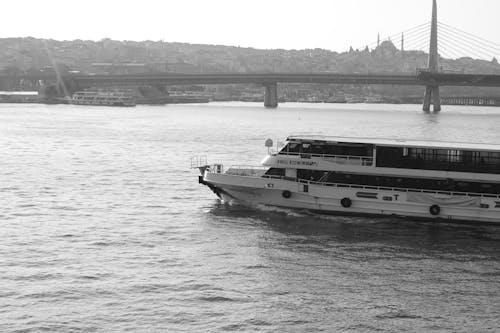 Ferry Sailing in Istanbul in Black and White