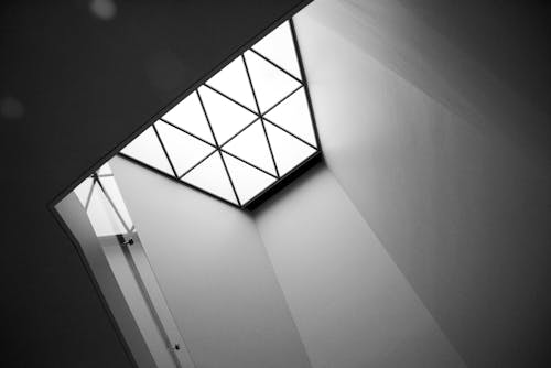 Grayscale Photography of Glass Ceiling