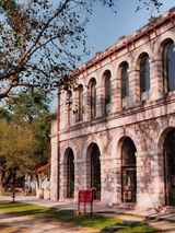 A colony building beside a park, New Delhi