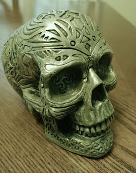 Gray Ceramic Skull Figurine