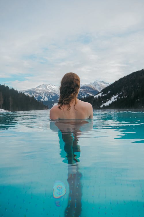 Woman in Pool in Mountains
