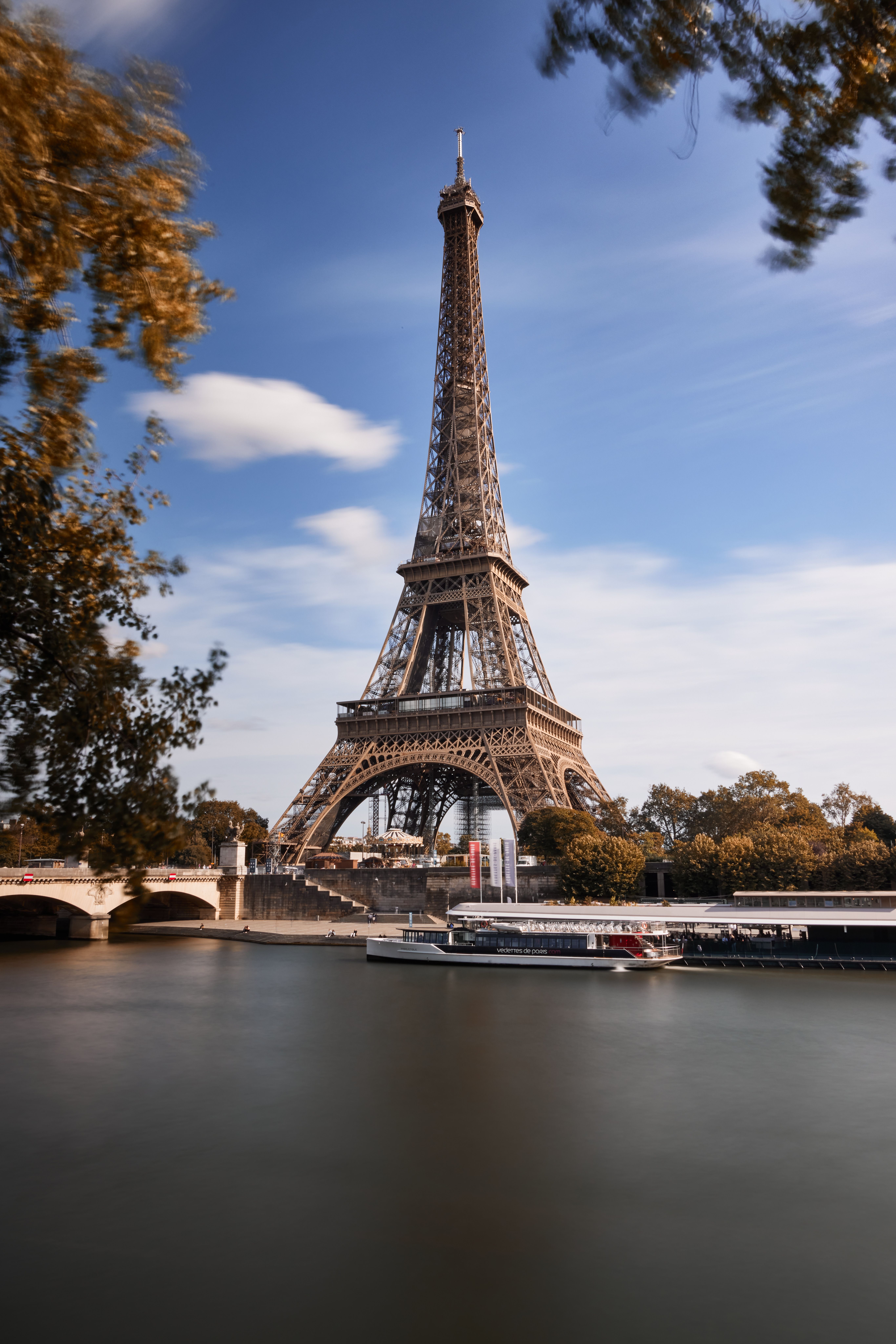 The Eiffel Tower above the Seine in Paris