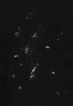 Artistic abstract black and white image resembling a starry night sky with light streaks.