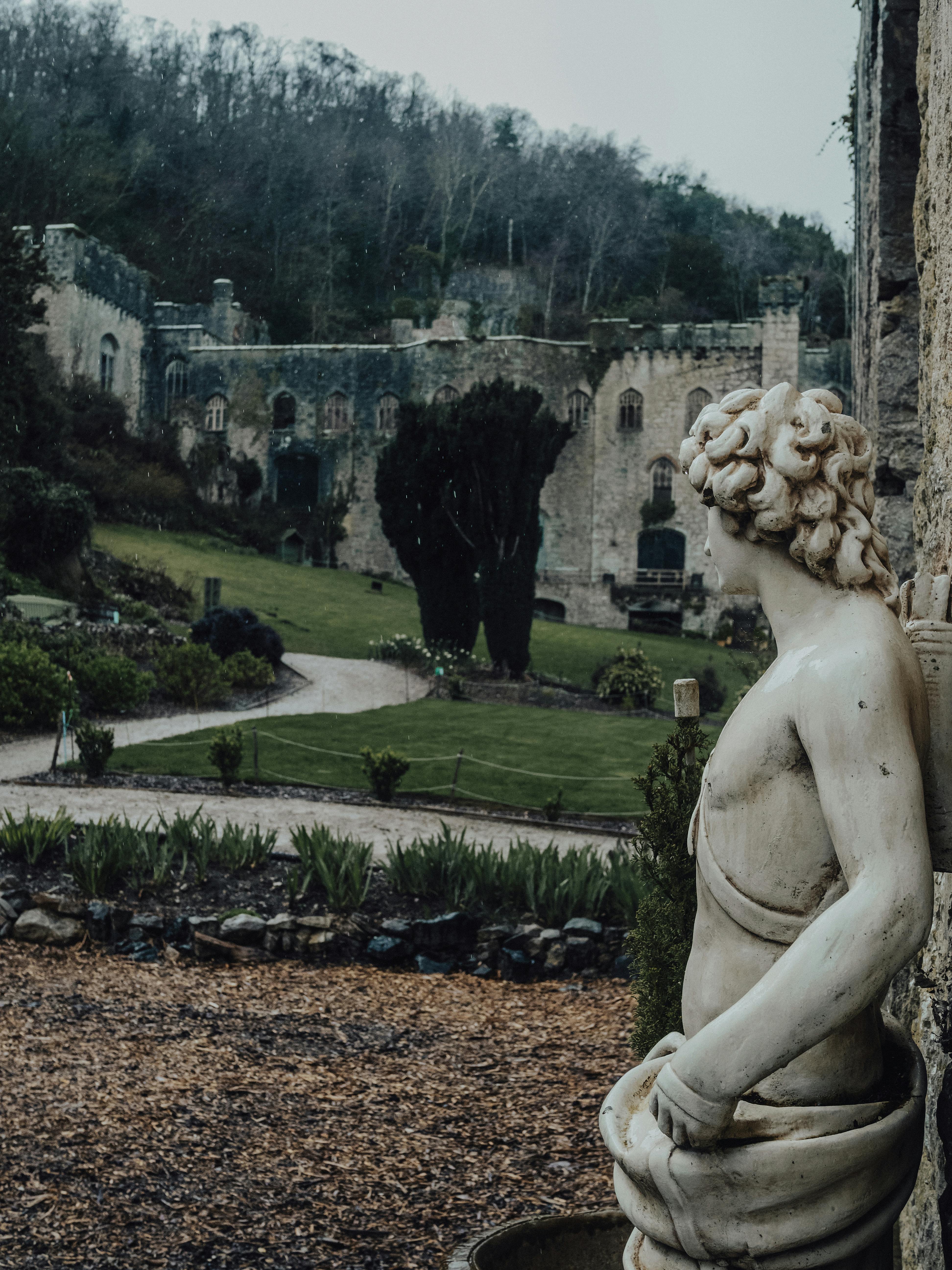 marble sculpture at gwrych castle ruins