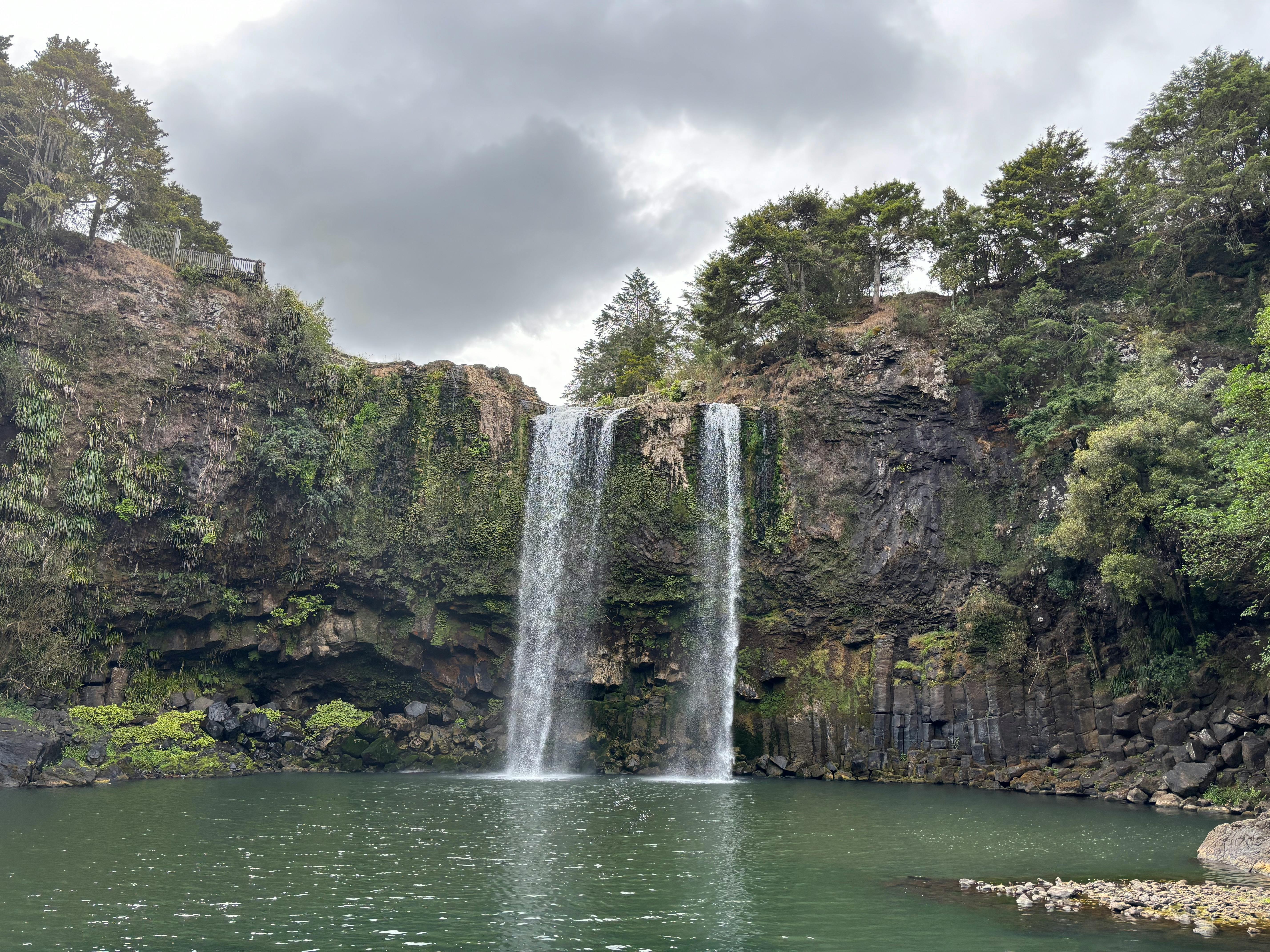 A stunning waterfall set in the lush greenery of Whangārei, New Zealand.