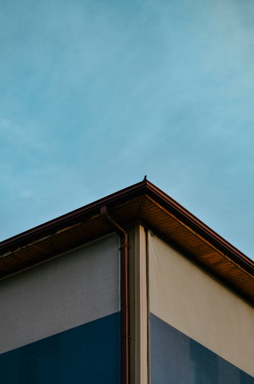 A close up of a building with a blue sky