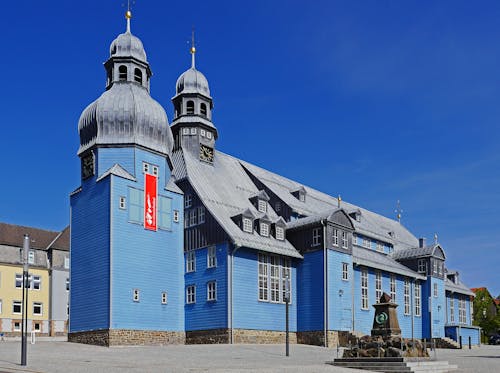 Blue and Gray Painted Building Landmark