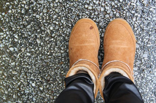 Person Wearing Brown Suede Mid-calf Snow Boots