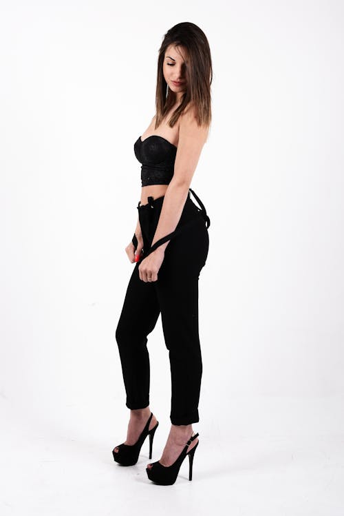 Female Model Wearing a Crop Top and High Heels