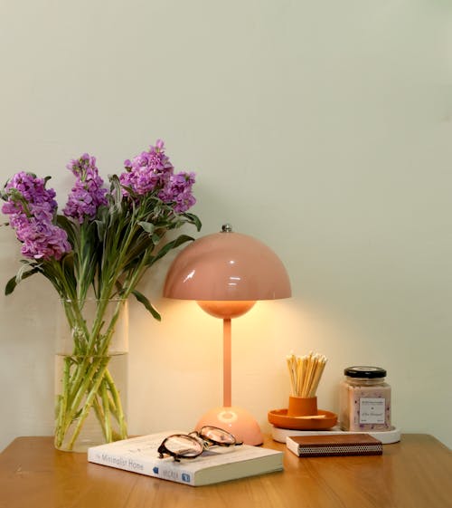 꽃, 꽃병, 램프의 무료 스톡 사진