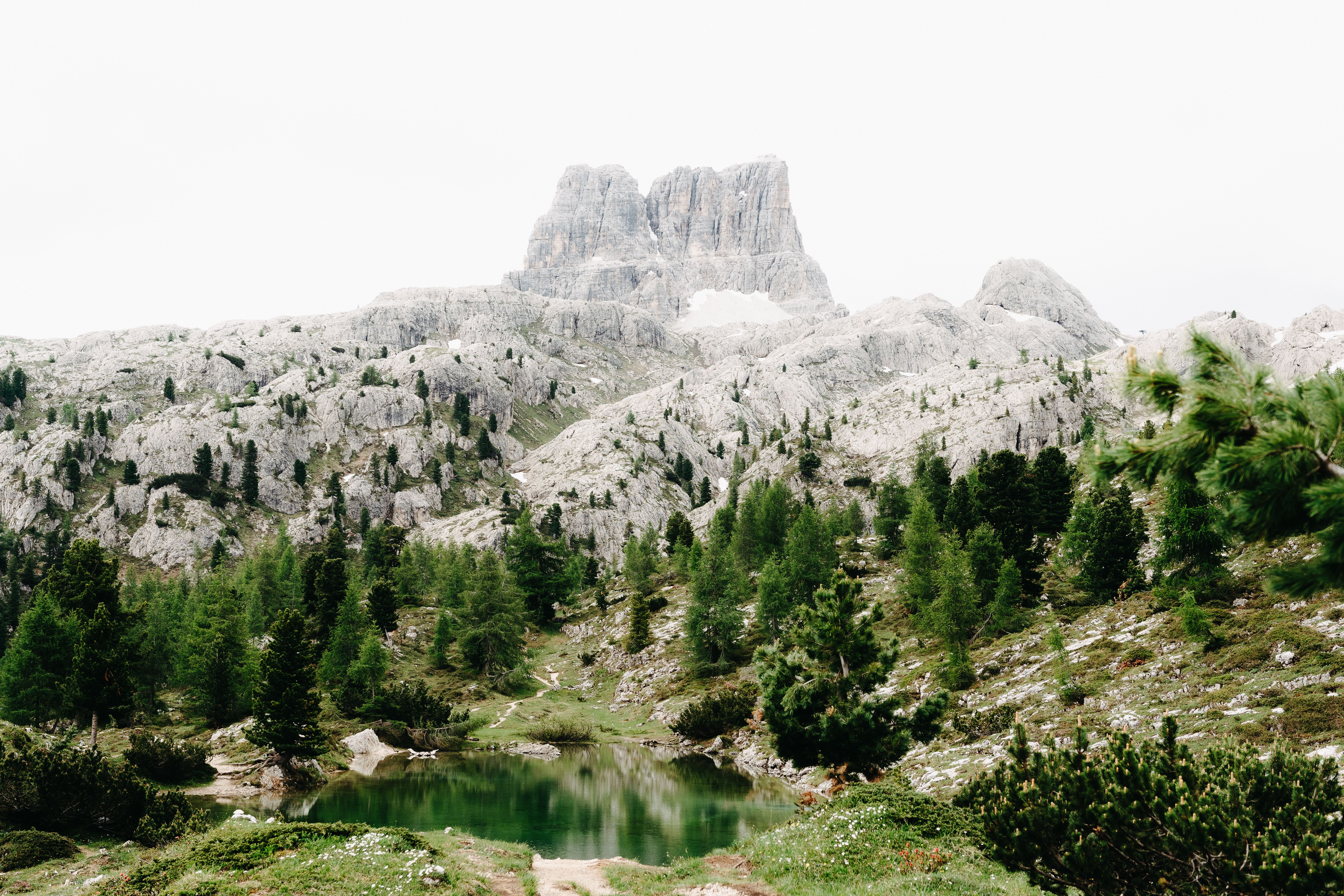 A mountain lake surrounded by trees and rocks · Free Stock Photo