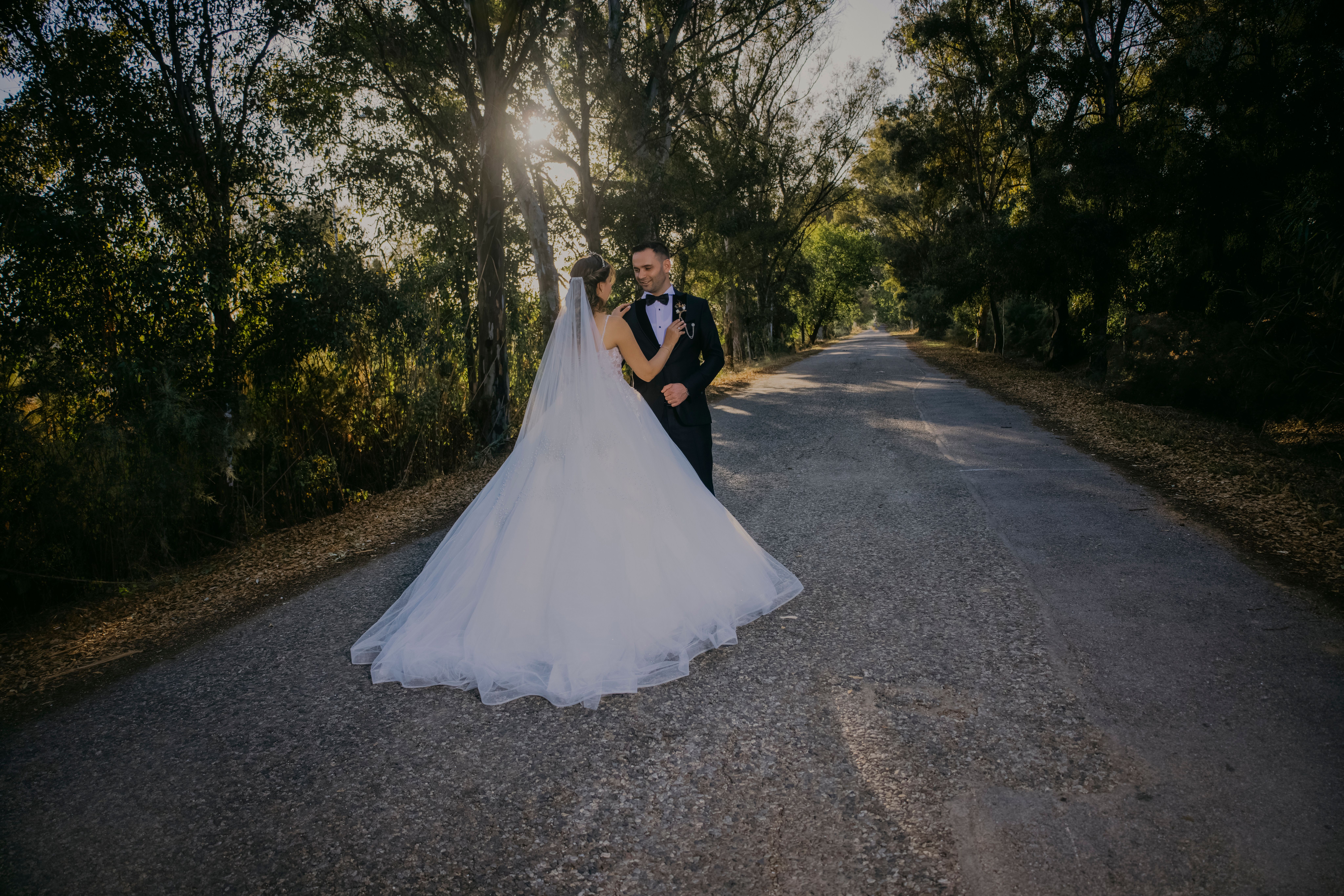 Couple walking into sunset