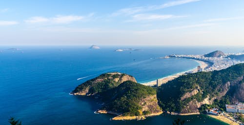 Aerial View of Green Mountain by the Sea