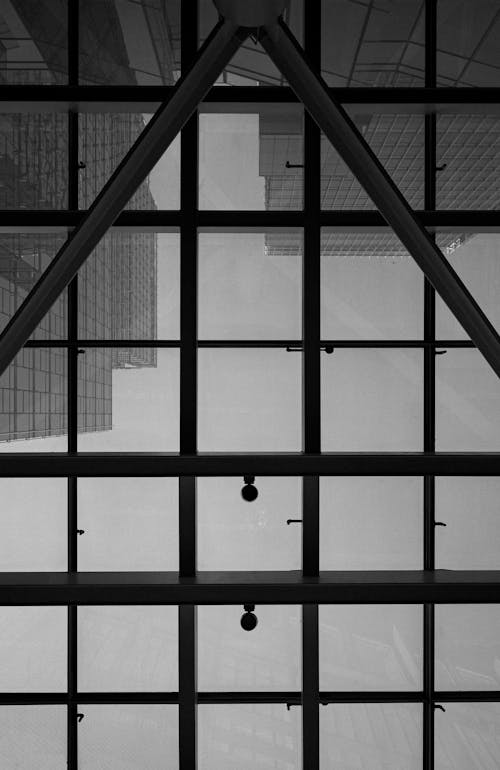 Black and white photograph of a glass window