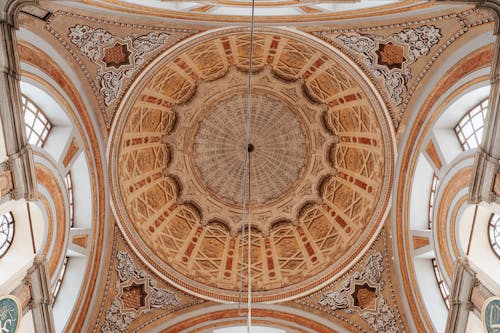 The ceiling of a church with ornate designs