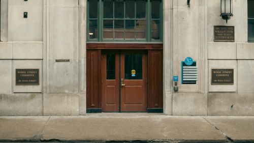 Free Front view of Wood Street Commons entrance, Pittsburgh, highlighting architectural design. Stock Photo