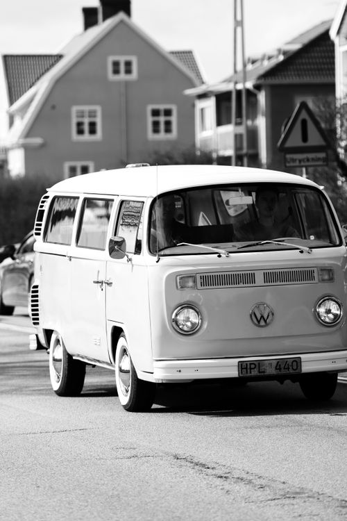 Free A vintage Volkswagen van driving through Jönköping, Sweden in black and white. Stock Photo