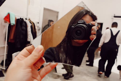 A person taking a photo of themselves in a mirror